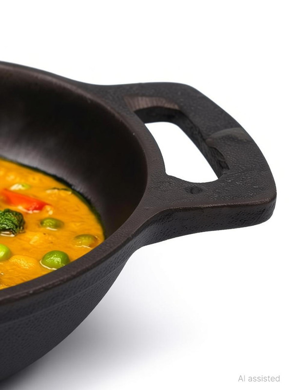 The Indus Valley Pre-Seasoned Cast Iron Deep Kadai with Flat handles - 10 inch Kadhai 25.4 cm diameter 2.3 L capacity(Cast Iron, Induction Bottom)