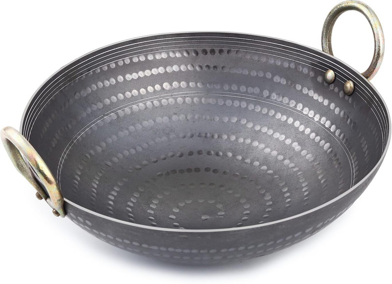 Ptr Handmade Iron Matthar Kadai | Hammered Kadai with Handle for Kitchen Kadhai 36 cm diameter 4 L capacity(Iron)
