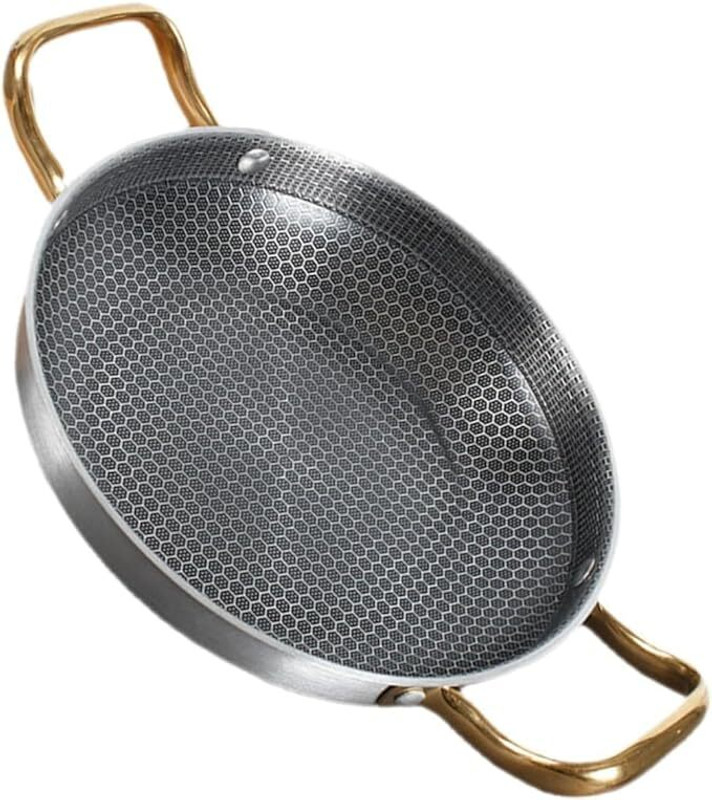 Samusagya Stainless Steel Seafood Frying Pan – Versatile Honeycomb Nonstick Griddle Kadhai 24 cm diameter 1.5 L capacity(Stainless Steel, Non-stick, Induction Bottom)