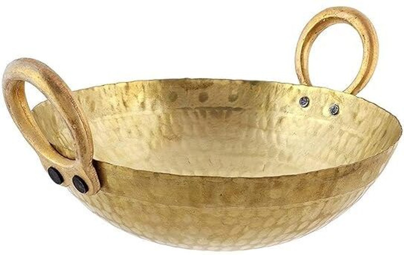 Shopsidex Brass Hammered Kadhai for Cooking/Serving Pital Kadhai pital kadai Kadhai 26 cm diameter 4.5 L capacity(Brass, Induction Bottom)
