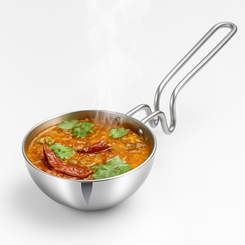 ABC steeluxe Stainless Steel Tadka Pan Pot 12 cm diameter 0.5 L capacity with Lid(Iron, Non-stick)