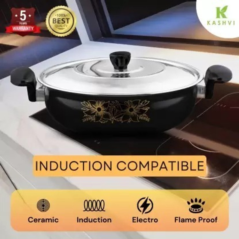 Kashvi Kadhai/Kadai/Karahi 26 cm diameter with Stainless Steel Lid 3.5 L capacity Kadhai 26 cm diameter with Lid 3.5 L capacity(Cast Iron, Non-stick, Induction Bottom)