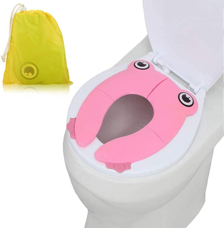 Xpandio Portable Folding Large Non Slip Silionce Pads Potty Training Seat for Kids Potty Seat(PINK FROGGY)