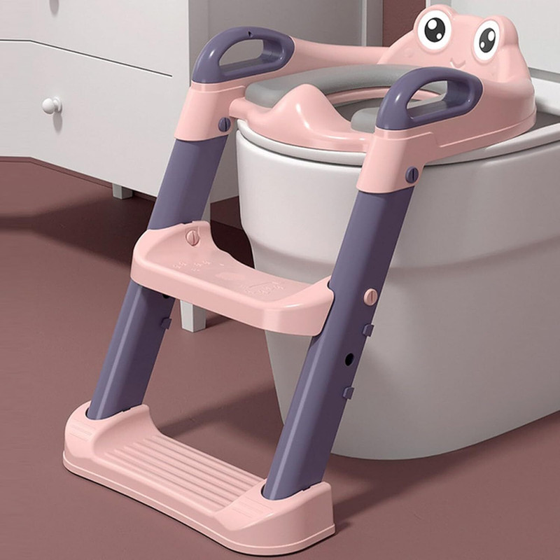 Safe-o-kid 1 Year Warranty Adjustable Potty Training Seat Ladder with Non-Slip, Foldable Potty Seat(Pink)