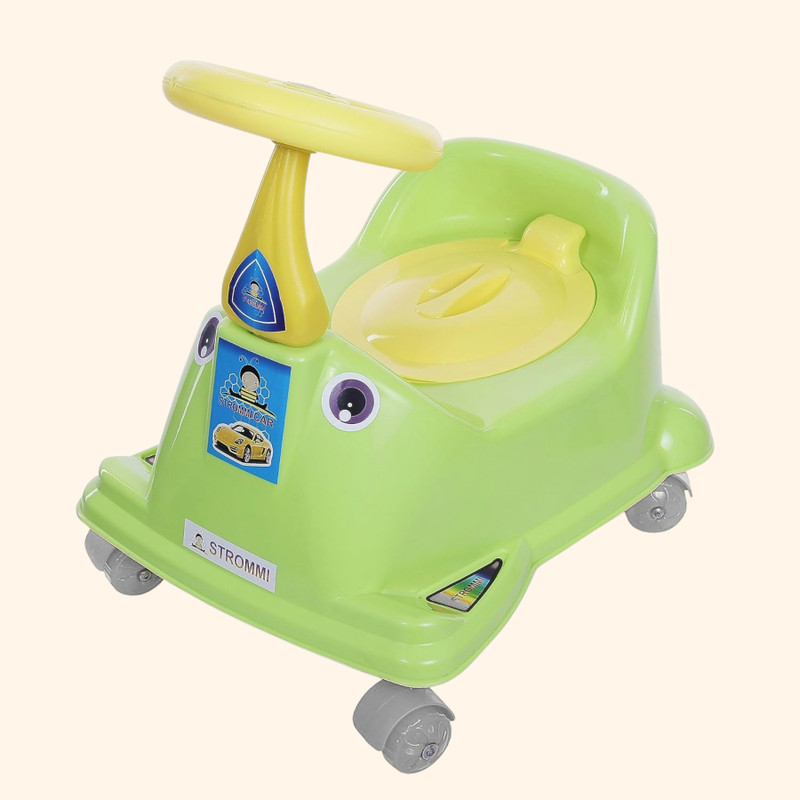 Babybae Car Style Potty Seat for Toddlers Featuring Wheels, Removable Tray Closing Lid Potty Box(Green)