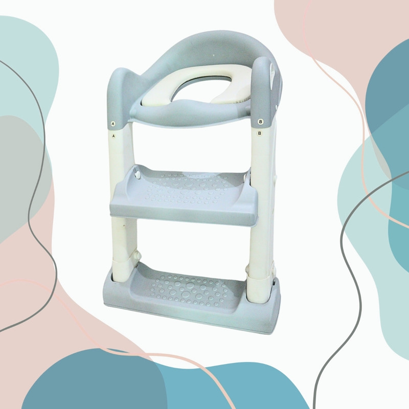 MOON MAMA Potty Training Step Stool with Safety Handle and Seat | Easily foldable Potty Seat(Grey)