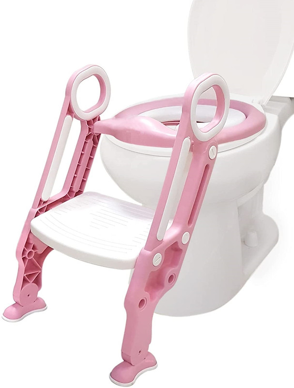 NIRVA Foldable Baby Potty Trainer Seat Chair with Step Stool Ladder with Safe Handrail Potty Seat(Pink)