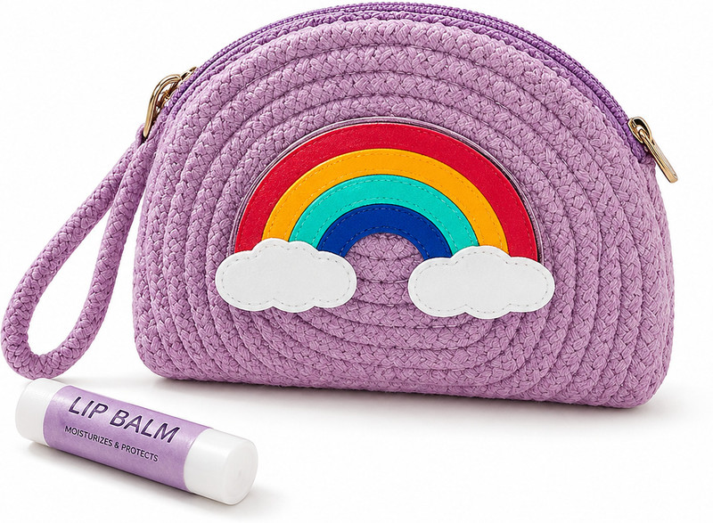 Threaded tales Rainbow Bliss Handcrafted Jute Pouch – Aesthetic Makeup & Travel Organizer Cosmetic Bag