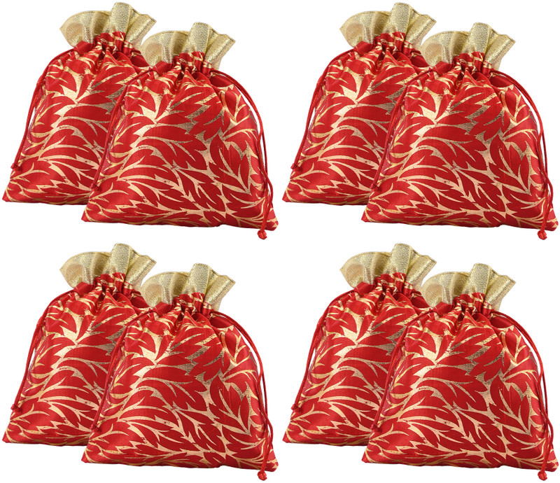 KUBER INDUSTRIES 8 Pcs 7x9 Inch Autmn Leaf Potli Bag For Women for Gift & Party|Red & Rani Potli(Pack of 8)