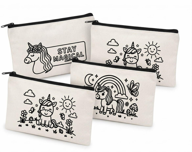 RIDHHANAL Unicorn Printed Zipper Pouch Set of 4 Cute Canvas Makeup Bags Cosmetic Bag(Pack of 4)