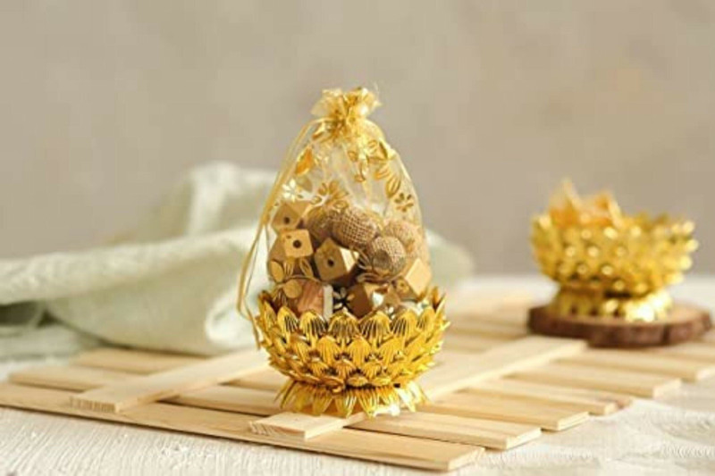 Satyam Kraft Golden Decorative Net Potli Basket For Traditional Royal Gifting, Wedding Gift, Dry Fruits Packing Potli(Pack of 10)