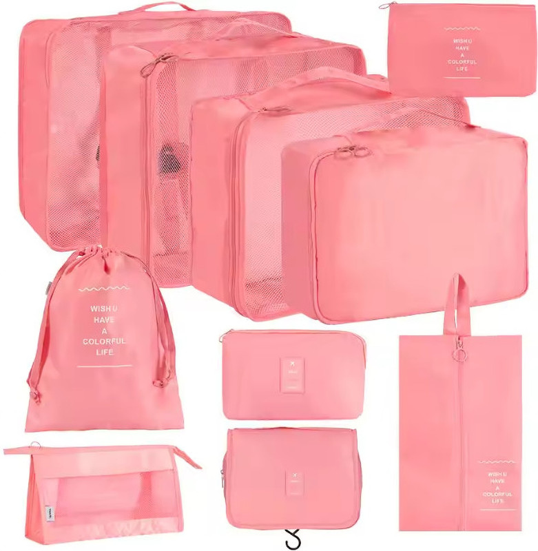 LOVHIDE Pink Luggage Organizer Set with Packing Cubes, Toiletry Pouch & Laundry Bags Cosmetic Bag