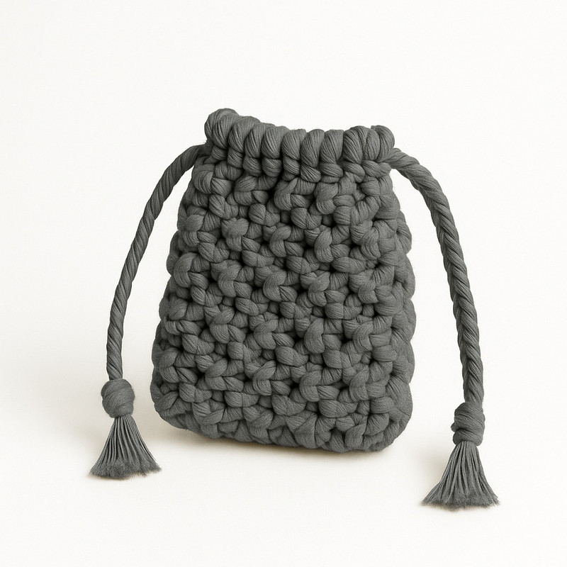 ArtWall Mini Macrame Pouch | Handmade Gray Cotton Coin Purse for Earbuds & More Coin Purse