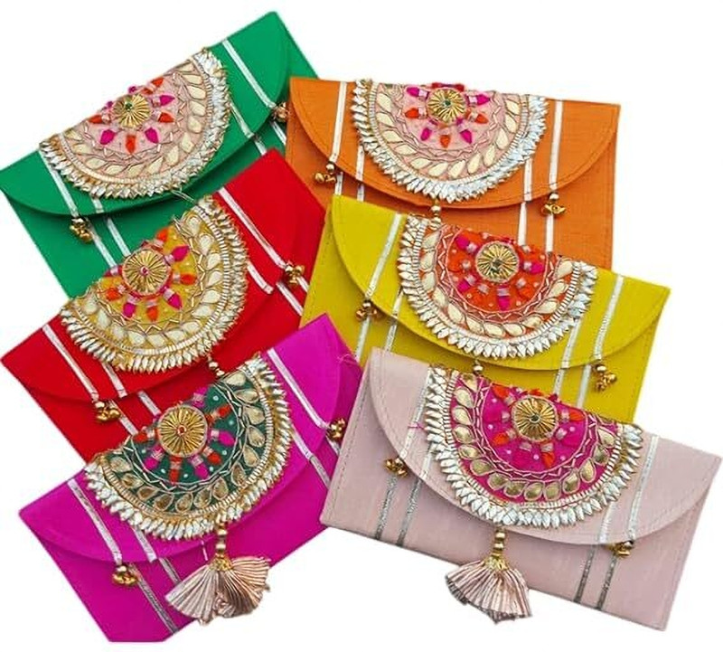 GoldGiftIdeas Gotta Patti Coin Pouch for Ladies (4 x 4 Inch) (Pack of 5) Coin Purse(Pack of 5)