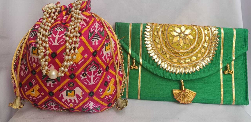 The Raj Collections Combo Potlis and Plan Green Purse Potli(Pack of 2)