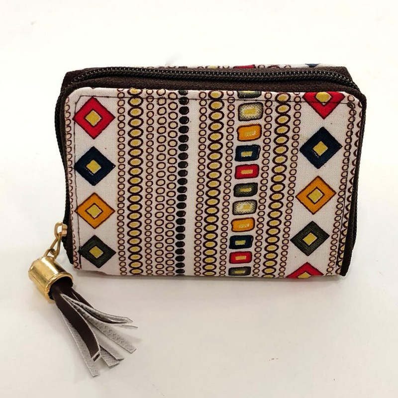 SHUBH AND SAH Hand Block Printed Ethnic Wallet for Women – White with Inner Zipper Wristlet
