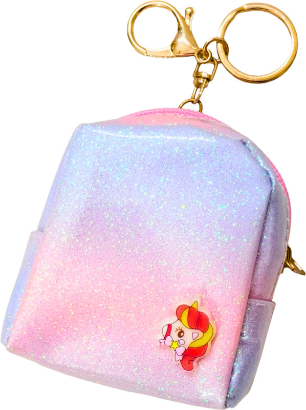 BOLSAVIRA Mini Backpack Coin Pouch Keychain Sequin Ears, Holographic Plain PVC Bag Charm Coin Purse