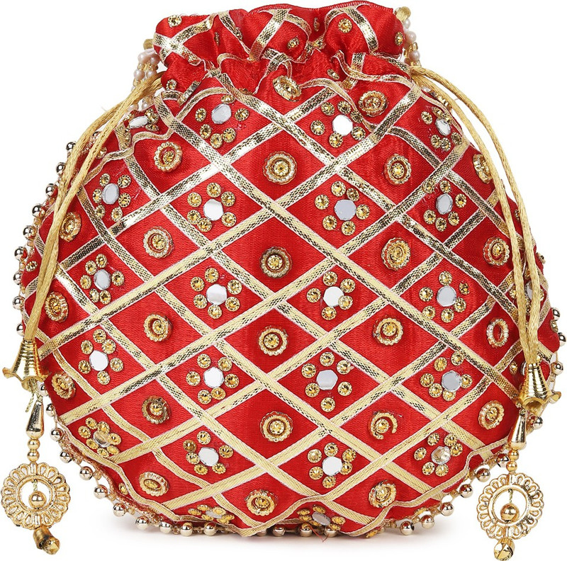 LIKAA Women Bridal Red Stone Embellished Potli Clutch Potli