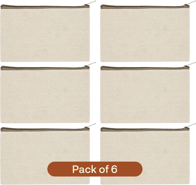 MadeInGarden Multipurpose Cotton Canvas Makeup Pouch with Zipper (Pack of 6) Cosmetic Bag(Pack of 6)