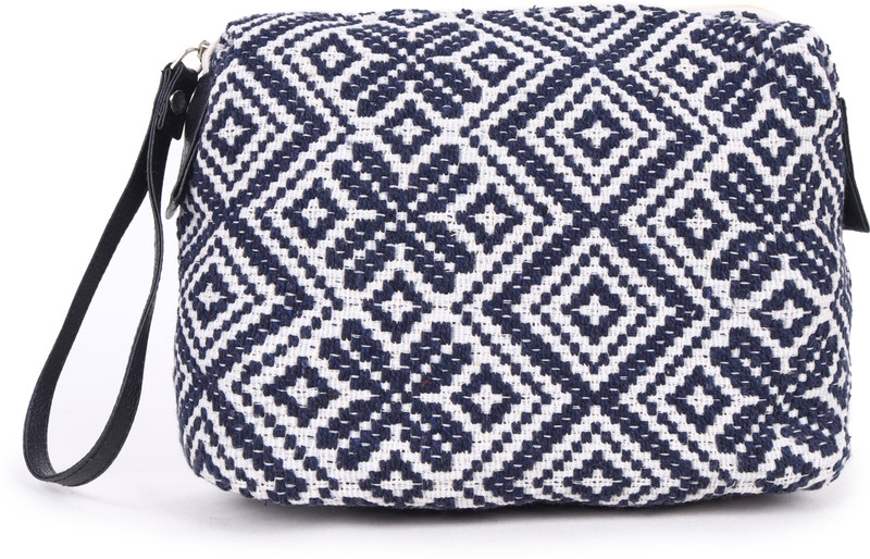 ASTRID Textured Pouch With Zipper Closure And Wristlet Cosmetic Bag
