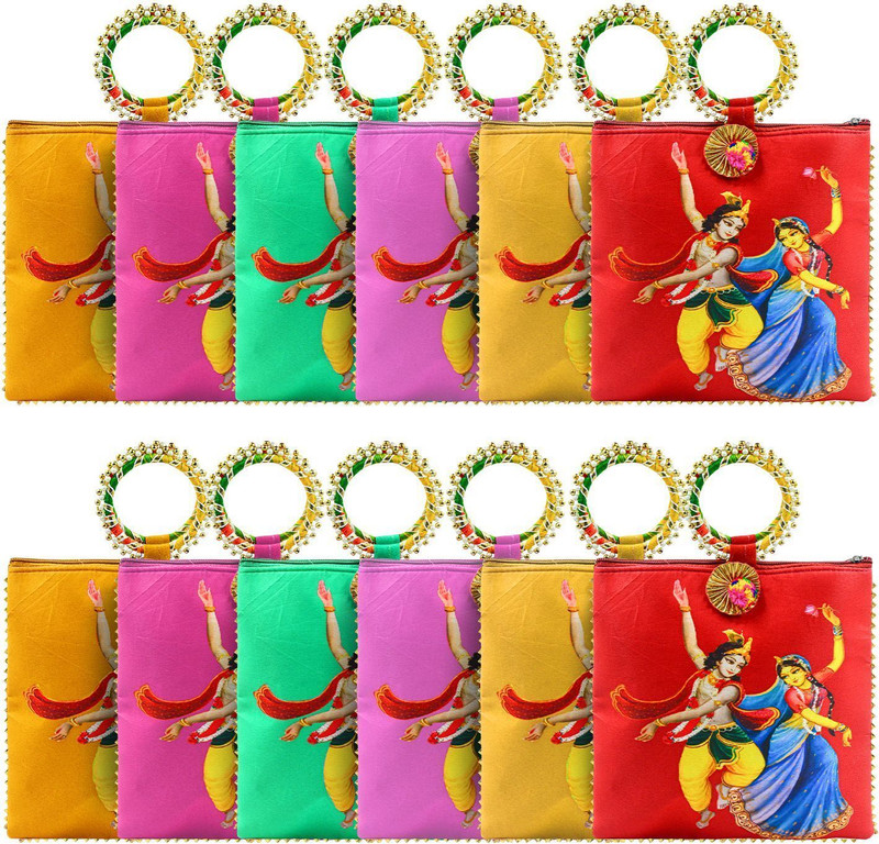 Rishabh Overseas Decorative Printed Multicolour Potli Pouch for Festive Gifting Potli(Pack of 12)