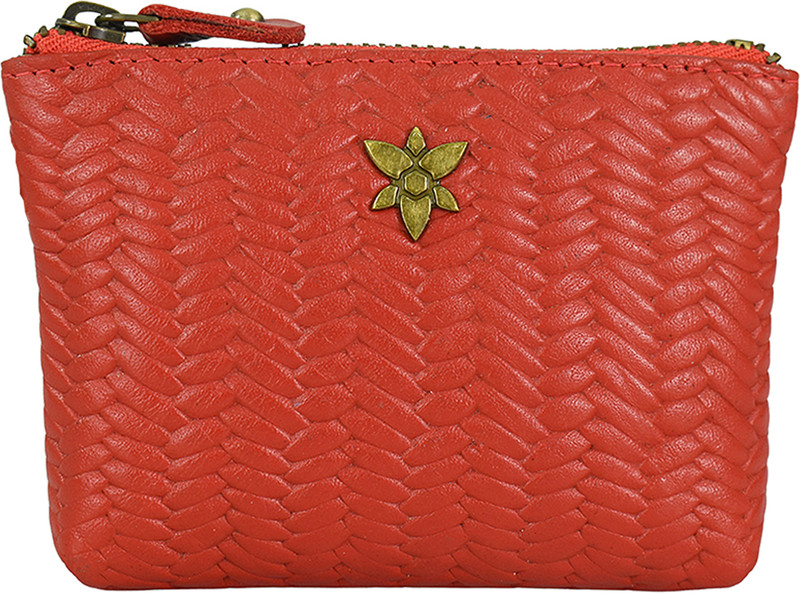 Anna by Anuschka Women's Basket Embossed Black Heritage Leather Zip Pouch Coin Purse