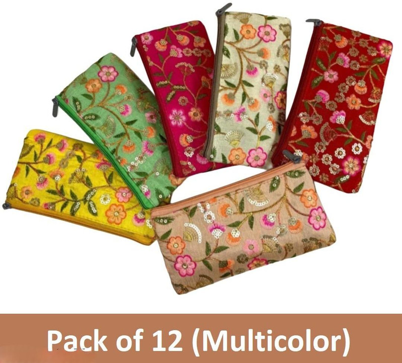 VYORA Embroidery Pouch Potli Bags For Return Gifts Makeup pouch Hand Purse for Gifting Cosmetic Bag(Pack of 6)