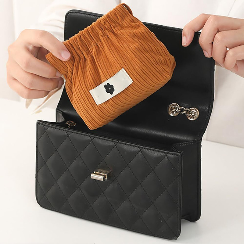 AAKIKI Elastic Corduroy Storage Bag – Mini Jewelry Organizer Cosmetic Bag