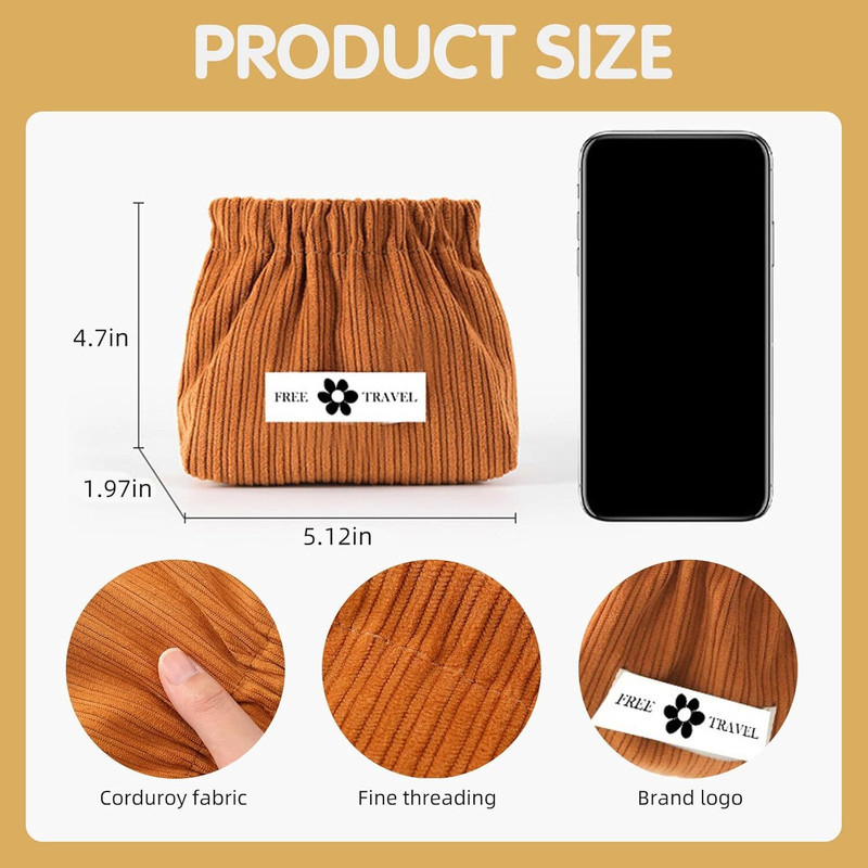AAKIKI 4 Pcs Portable Corduroy Storage Bag,Corduroy Elastic Hair Tie Organizer Bag Cosmetic Bag