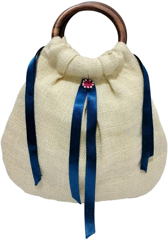 JDDCART Handbags for women having Wooden Handles or Satin Strap artisan Jute Bags Wristlet