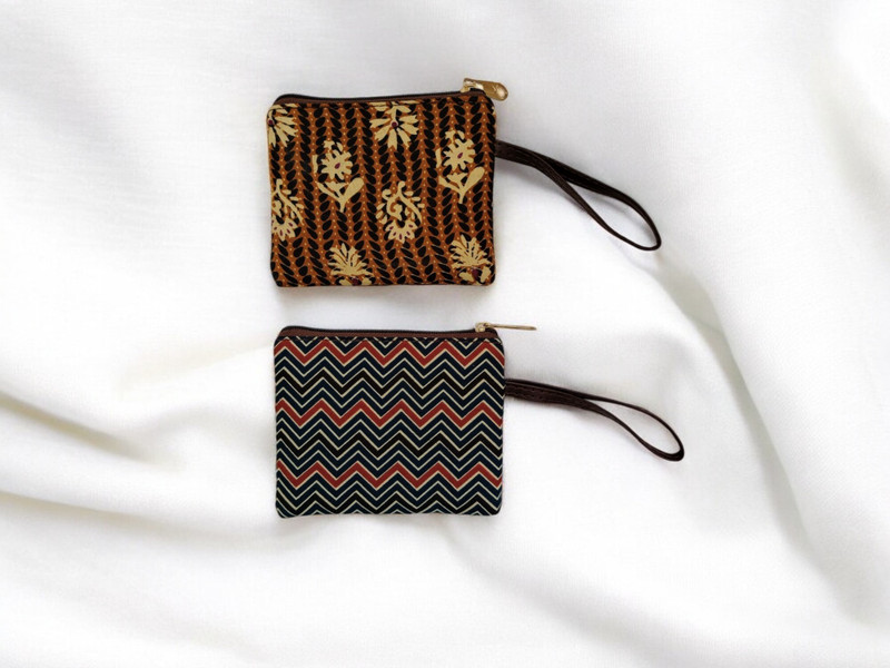 The SAARU Store Printed Mustard Yellow Mini Pouch Wristlet