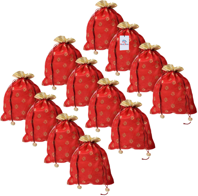 Heart Home Potli|Georgette Fabric with Golden Buti Print|9 x 12 Inch|Pack of 10|Maroon Potli(Pack of 10)