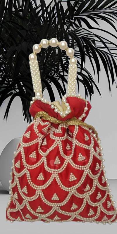 Glimpse EXCLUSIVE RED SQUARE PEARL POTLI Potli