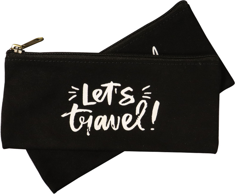 JoBo Canvas Pouch|Multipurpose Pouch|Organizer|printed Design Black(Lets Travel) Pouch