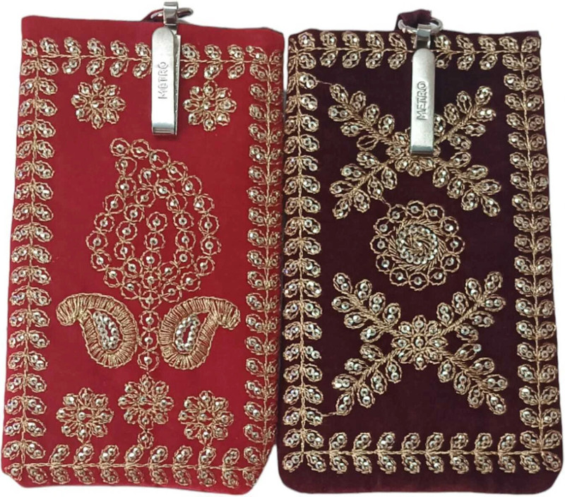 Ruwaza Traditional Velvet Mobile Cover/Bag/Pouch with Purse Pocket and Sari Hook,Women Pouch(Pack of 2)