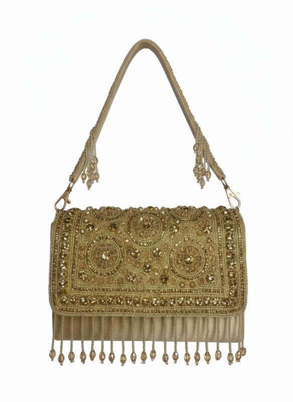 zarikaraft Women Gold Clutch Potli