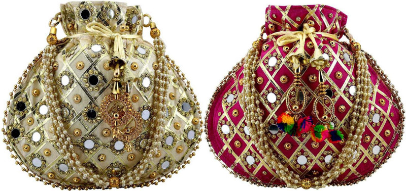 lookingfab Potli Matka Combo-16(Golden White,Pink) Potli