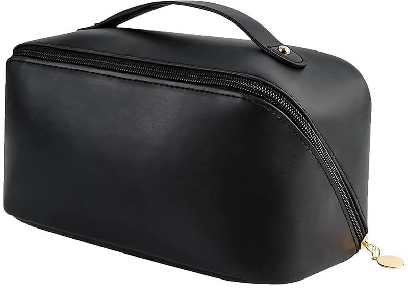 vnz PU Leather Multipurpose Storage Pouch with Handle & Zip Closure BROWN Cosmetic Bag