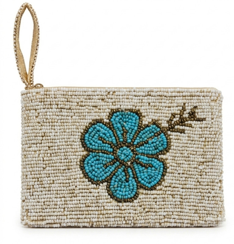 Bamboo Story Hibiscus Beaded Floral Coin Bag | Small Beaded Coin Purse Coin Purse
