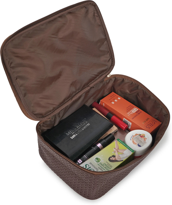Blissful beauty Women Dark Brown Cosmetic Bag Cosmetic Bag