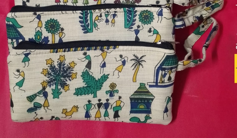 Aparna Handcrafted Cotton Fabric Pouch with Floral Print and Zipper Closure Wristlet