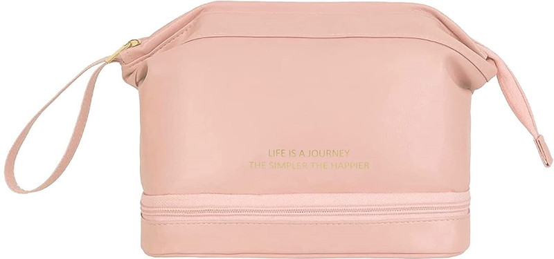 Deoxys Double Layer PU Makeup Bag, Travel Makeup Bag, Large Capacity Travel Makeup Bag Cosmetic Bag