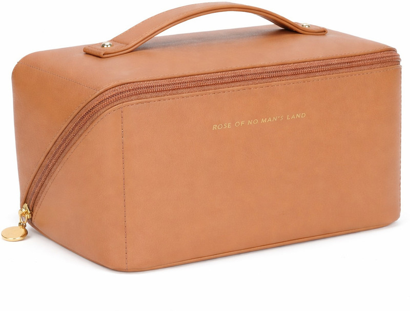 ANSHAURA Waterproof PU Leather Cosmetic Storage Organizer Bag Brown Cosmetic Bag