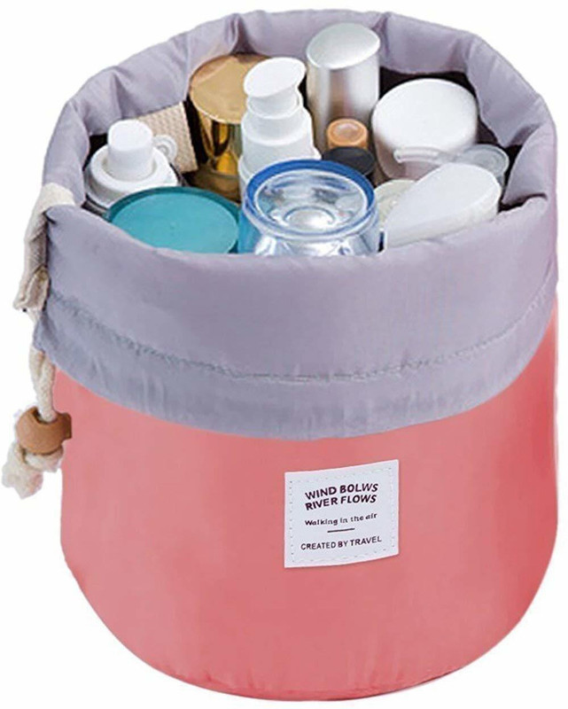 EBOFAB Bucket Barrel Shaped Round Cosmetic Pouch - Travel Case Makeup Bag Pouch Cosmetic Bag