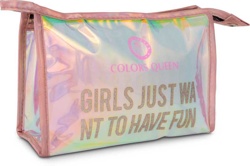 COLORS QUEEN Girls Just Want To Have Fun Rainbow Makeup Pouch Cosmetic Organizer Bag Cosmetic Bag
