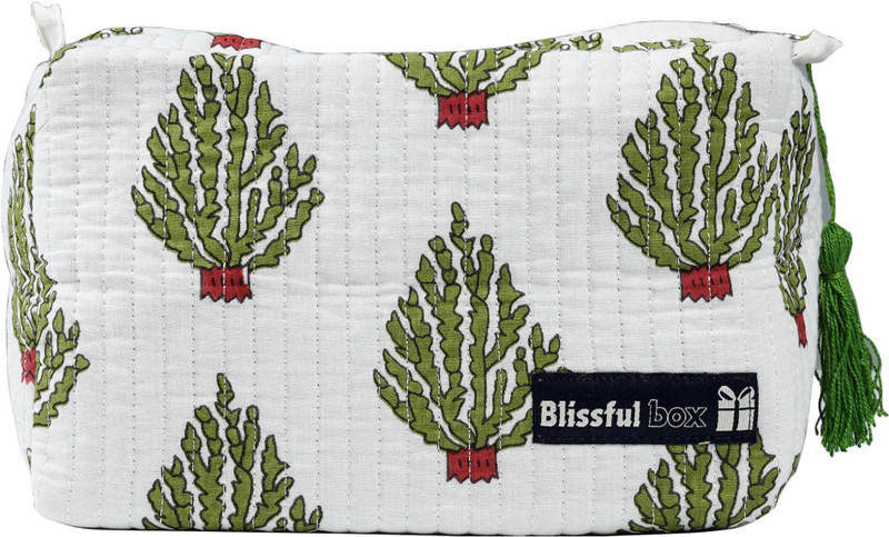 BlissfulBox Multipurpose Pouch – Cactus Print, Horizontal Design Cosmetic Bag
