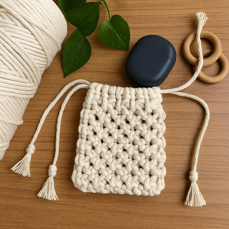 ArtWall Mini Macrame Pouch | Handmade Cotton Coin Pouch |Stylish Handmade Gift Mustard Coin Purse