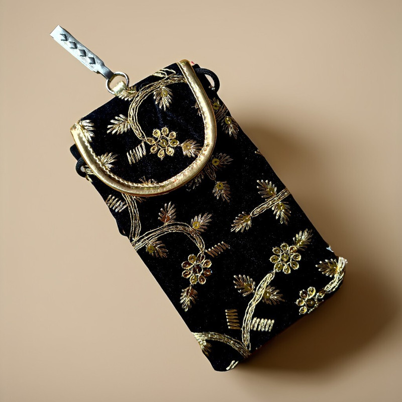 Art n jewels Embroidered Mobile Pouch with Back Zip Pocket For Girls Mobile Pouch