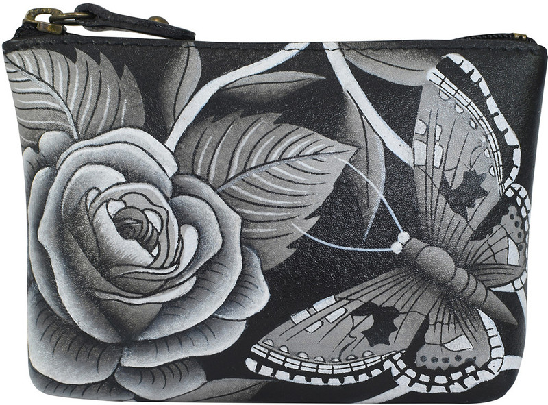 Anna by Anuschka Women's Hand Painted Romantic Rose Red Leather Zip Pouch Coin Purse