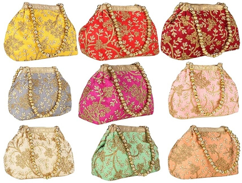 Brown Leaf Pack Of 6 Handmade Clutch Women Bag Cosmetic Bag